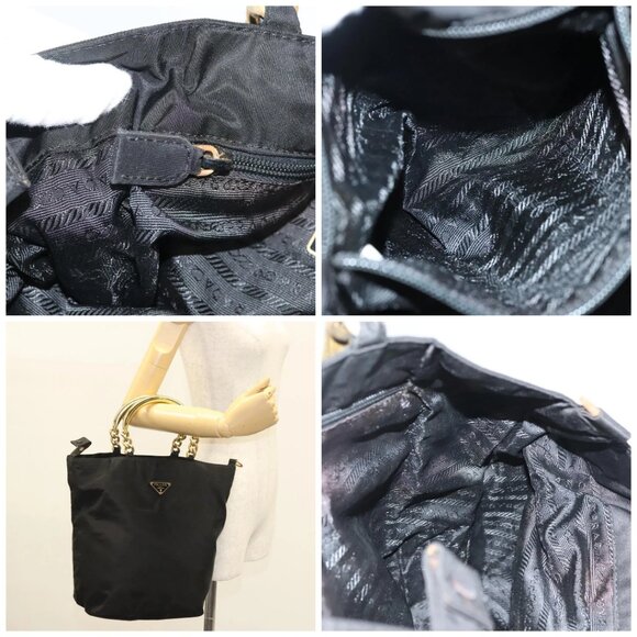PRADA Chain Hand Bag Nylon Black Gold - Picture 16 of 16